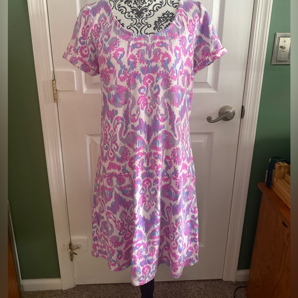 Lilly Pulitzer Pink & Purple Ikat Print Short Sleeve Dress | Size L